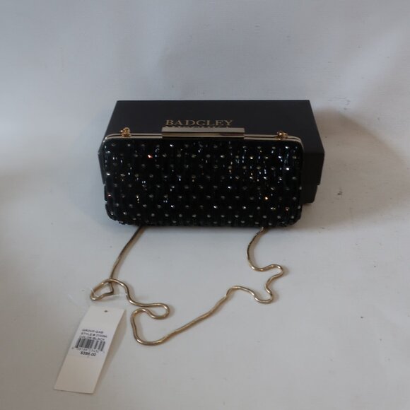 Badgley Mischka Handbags - NWT Womens Badgley Mischka Black Beaded Gold Chain Clutch Evening Handbag